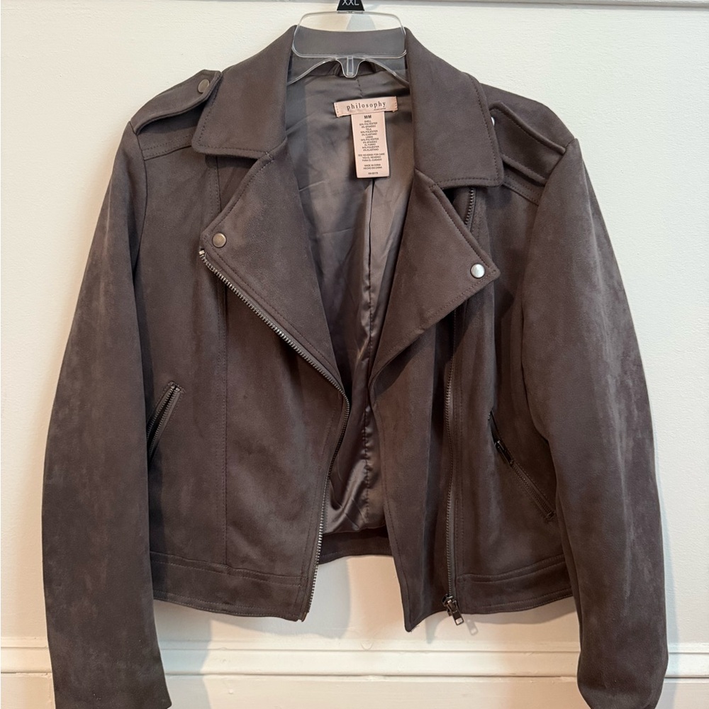Philosophy Grey Suede Moto Jacket
